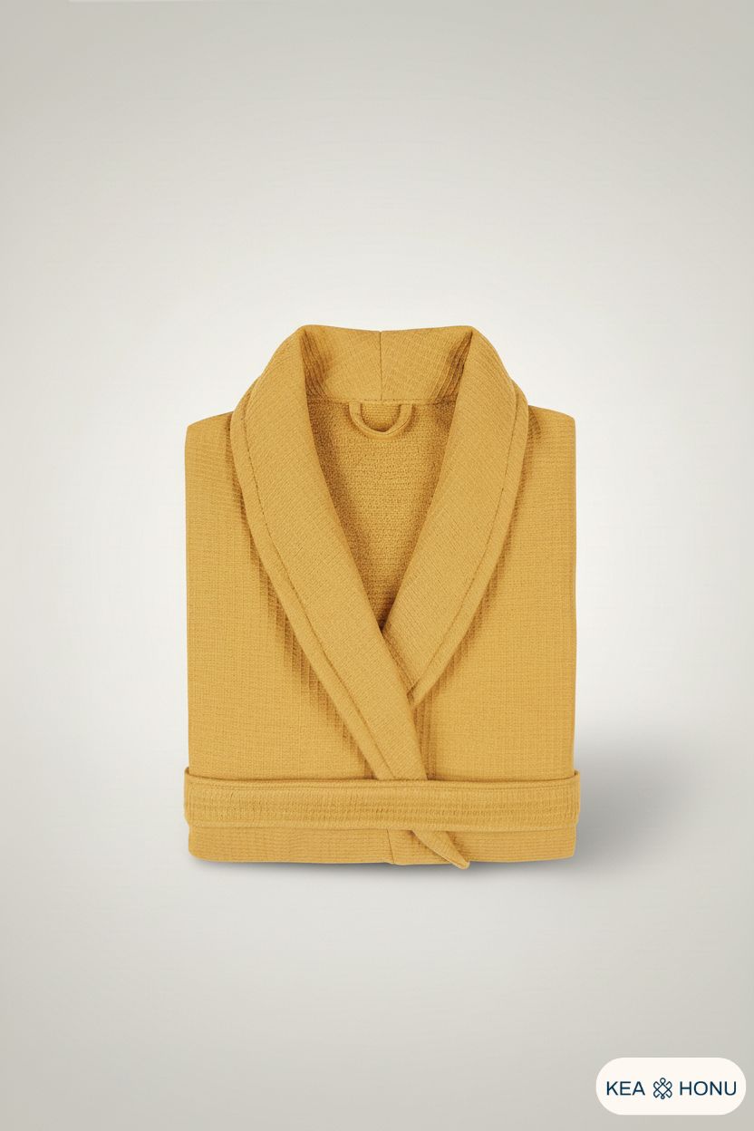 Organic Waffle Cotton robe in Organic Mustard from the Origin collection