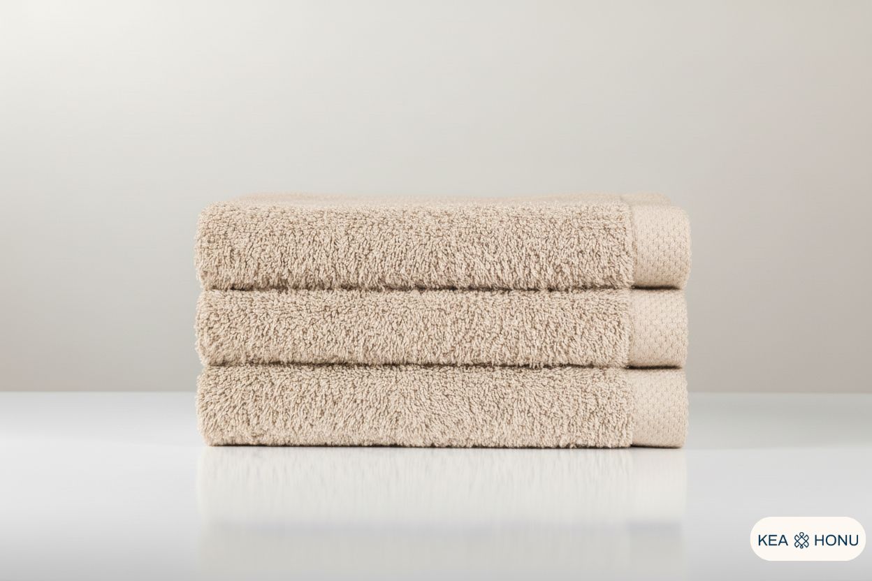 Cotton towel in Woven Taupe from the Ritual Edit collection